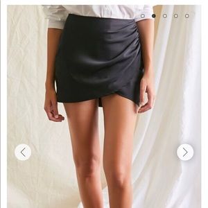 Black satin mini skirt